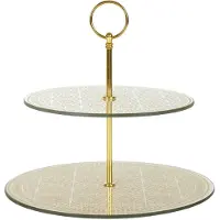 Home Deco Factory Etagere 2 laags - goud - glas - D25 x H25 cm - Hightea - Taartjes - Decoratief - Serveerschaal
