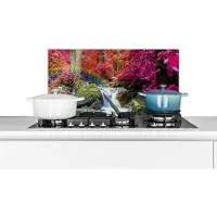 KitchenYeah Spatscherm keuken 70x30 cm - Kookplaat achterwand Regenboog - Waterval - Bomen - Stenen - Mos - Muurbeschermer - Spatwand fornuis - Hoogwaardig aluminium