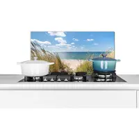 KitchenYeah Spatscherm - Spatscherm strand - Zee - Natuur - Strand - Helmgras - 60x30 cm - Keuken achterwand - Spatwand