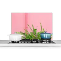 KitchenYeah Spatscherm keuken 80x55 cm - Kookplaat achterwand Plant - Zomer - Roze - Muurbeschermer - Spatwand fornuis - Hoogwaardig aluminium