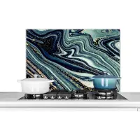 KitchenYeah Spatscherm keuken 90x60 cm - Kookplaat achterwand Marmer - Goud - Blauw - Glitter - Marmerlook - Abstract - Muurbeschermer - Spatwand fornuis - Hoogwaardig aluminium