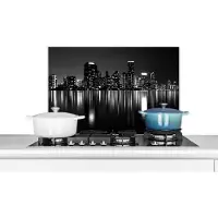 KitchenYeah Spatscherm keuken - Nacht - Skyline - Amerika - Spatwand fornuis - Wandscherm keuken - 70x50 cm - Aluminium