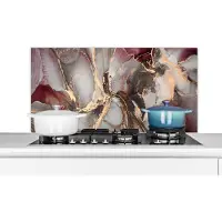 KitchenYeah Spatscherm - Marmer print look - Paars - Luxe - Goud - Spatwand - keukenmuur - Keuken - Achterwand keuken - 100x50 cm