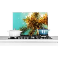 KitchenYeah Spatscherm keuken 70x50 cm - Kookplaat achterwand Palm - Zomer - Tropisch - Muurbeschermer - Spatwand fornuis - Hoogwaardig aluminium