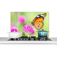 KitchenYeah Spatscherm keuken 80x55 cm - Kookplaat achterwand Insecten - Vlinders - Bloemen - Muurbeschermer - Spatwand fornuis - Hoogwaardig aluminium