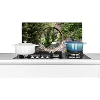 KitchenYeah Spatscherm keuken 60x30 cm - Kookplaat achterwand Bos - Stenen - Doorkijk - Pad - Muurbeschermer - Spatwand fornuis - Hoogwaardig aluminium