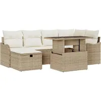 vidaXL Tuinbank Set 7 st Beige poly rattan