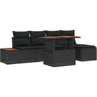 vidaXL Tuinbank Set 6 st Zwart Poly rattan