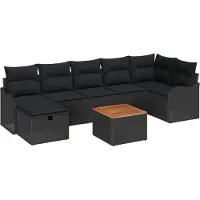 vidaXL Tuinbank Set 8 st Zwart poly rattan