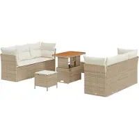 vidaXL Tuinbank Set met kussen 9 pcs Beige en Crème poly rattan