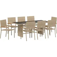 vidaXL Tuin Eettafel Set 9 pcs Beige poly rattan