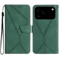 Mobigear Telefoonhoesje geschikt voor Apple iPhone 17 Pro Hoesje | Stitch Bookcase Portemonnee | Pasjeshouder voor 3 Pasjes | Telefoonhoesje voor Pinpas / OV Kaart / Rijbewijs - Groen