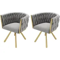 Merax Fluwelen eetkamerstoel - set van 2 - Eenpersoons Deluxe Woonkamer - Slaapkamer Draaistoel - Lounge Draaistoel - Metaal - Grijs en Goud