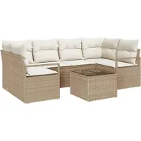 vidaXL Tuinbank Set 7 st 6-Aantal zitplaatsen Beige en Crème