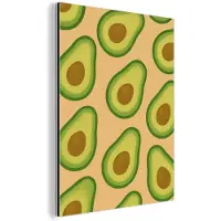 MuchoWow Aluminium schilderij 120x160 cm - Wanddecoratie metaal - Avocado - Patroon - Groen - Pit - Metalen muurdecoratie woonkamer - Decoratie industrieel - Foto op dibond - Industriële accessoires slaapkamer