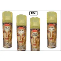 Goodmark 12x Haar/glitter spray goud - Glitterspray goud - themafeest party festival