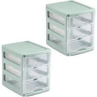PlasticForte Ladekastje bureau organizer - 2x - 3 lades - groen/transparant - L13 x B17 x H17 cm - kunststof