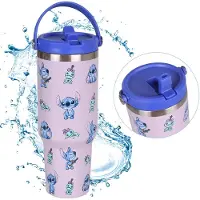 Sarcia.eu Disney Stitch Grote thermische mok met deksel en mondstuk, roestvrij staal, reismok met handvat 1,18l