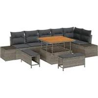 vidaXL Tuinbank Set 9 st 8-Aantal zitplaatsen Grijs Poly rattan