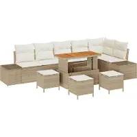 vidaXL Tuinbank Set 10 st 9-Aantal zitplaatsen Beige Poly rattan