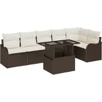 vidaXL Tuinbank Set 7 st Bruin Poly Riet