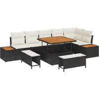 vidaXL Tuinbank Set 9 st 8-Aantal zitplaatsen Zwart Poly rattan