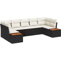 vidaXL Tuinbank Set 7 st 7-Aantal zitplaatsen Zwart en Crème