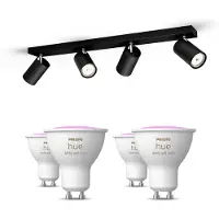 Philips Kosipo Opbouwspot 4-pack In Zwart + Gu10-lampen Met Gekleurd Licht