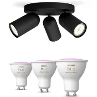 Philips Hue Pongee Opbouwspot Zwart 3-pack + Gu10-lampen Met Gekleurd Licht