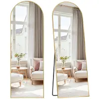 Songmics Staande passpiegel met gebogen design en aluminium frame, Bleek goud / 160 x 50 cm