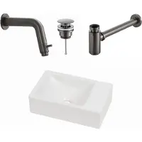 Plieger Houston fonteinset met witte fontein rechts en gunmetal inbouwkraan