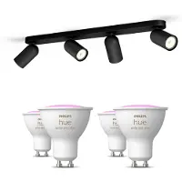Philips Hue Pongee Opbouwspot 4-pack In Zwart + Gu10-lampen Met Gekleurd Licht