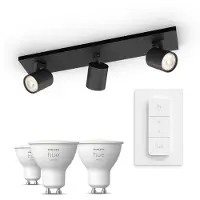 Philips Runner Opbouwspot 3-pack In Zwart + Dimmer Switch + Gu10-lampen Met Wit Licht