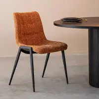 Label51 Noor Eetkamerstoel - Bruin - Chenille - Zwart Metalen Frame - Stoel - Normale eetkamerstoel