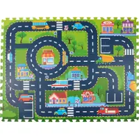Eddy Toys Puzzelmat Stad 12 stuks - Speelmat met Wegen en Auto’s - Foam Speelmat Kinderen met Tegels - Speelkleed Wegennet voor Binnen - Vloermat Speelgoed - 90 x 120 cm