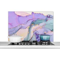 KitchenYeah Spatscherm - Goud - Paars - Marmer print - Spatwand - keukenmuur - Luxe - Keuken - Achterwand keuken - 100x65 cm