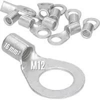 Kalitec 10 stuks Q16-12 krimpkabelschoen 16mm² M12 I ongeïsoleerd I doornpersing I voor soepele, fijne en ultrafijne draadgeleiders I kabelschoen 16mm² volgens DIN 46234