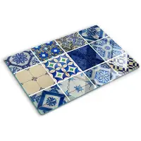 Tulup Glazen Snijplank - Blauw Tegels Snijplank van Glas - 80 x 52 cm - UV Gelaagd Glas Serveerplank - Groot Formaat Anti-Slip Snijplank - Dienblad - Snijplank Glas - Keukenbenodigdheden