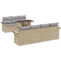 vidaXL Tuinbank Set met kussen met opslag 8 pcs Beige Poly rattan