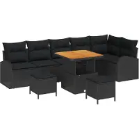vidaXL Tuinbank Set 9 st Zwart poly rattan