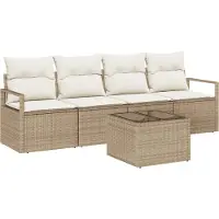 vidaXL Bankstel 5 st 4-Aantal zitplaatsen Beige en Crème poly rattan