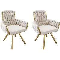 Merax Fluwelen eetkamerstoel - set van 2 - fauteuil - enkele luxe woon- en slaapkamer draaistoel - lounge draaistoel - beige