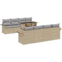 vidaXL Tuinbank Set 9 st Beige [Synthetisch]: Poly Riet