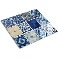 Tulup Glazen Snijplank - Blauw Tegels Anti-Slip Snijplank - 60 x 52 cm - Snijplank Glas - Dienblad - Snijplank van Glas - Serveerplank van glas - Kookbenodigdheden
