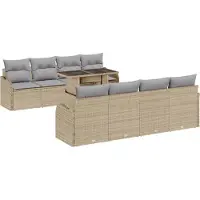 vidaXL Tuinbank Set 9 st 8-Aantal zitplaatsen Beige Poly Riet