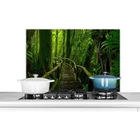 KitchenYeah Spatscherm keuken 90x60 cm - Kookplaat achterwand Jungle - Brug - Mos - Natuur - Tropisch - Muurbeschermer - Spatwand fornuis - Hoogwaardig aluminium