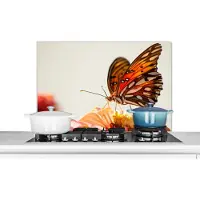 KitchenYeah - Spatscherm - Spatwand keuken - Vlinder - Insect - Bloemen - Natuur - Lente - Spatwand fornuis - 80x55 cm - Muurbeschermer - Keuken achterwand