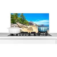 KitchenYeah Spatscherm keuken 80x40 cm - Kookplaat achterwand Strand - Tropisch - Zee - Planten - Muurbeschermer - Spatwand fornuis - Hoogwaardig aluminium