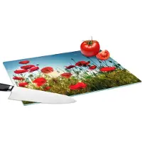 KitchenYeah Glazen Snijplank - 39x28 - Klaprozen - Toscane - Zon - Rood - Blauw - Snijplanken Glas