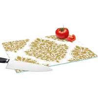 KitchenYeah Glazen Snijplank - 39x28 - Vintage - Bloemen - Goud - Patronen - Snijplanken Glas